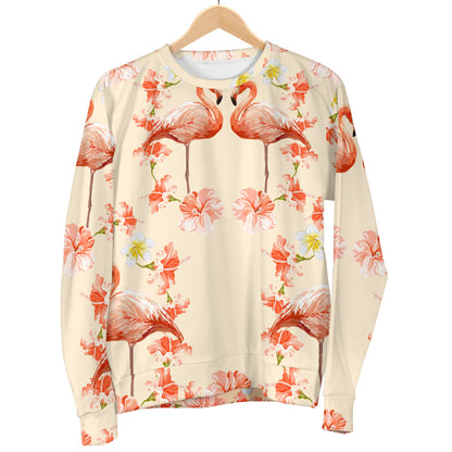 Flamingo Hibiscus Print Pattern Men Long Sleeve Sweatshirt