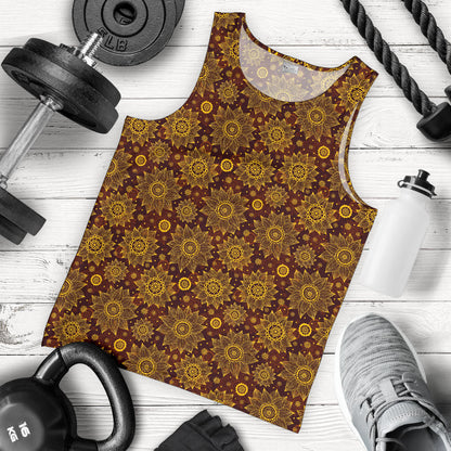 Gold Sunflower Hand Drawn Print Men Tank Top