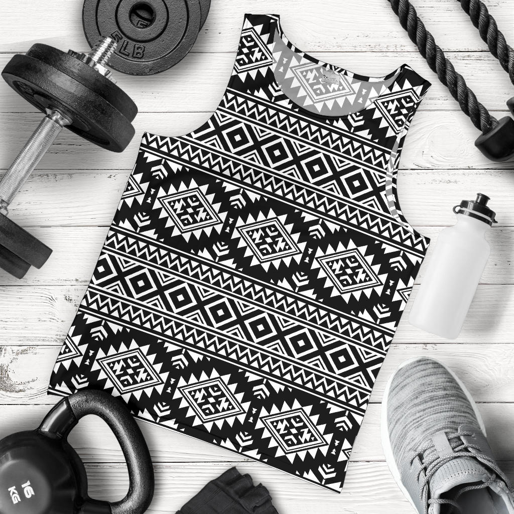 Aztec Black White Print Pattern Men Tank Top