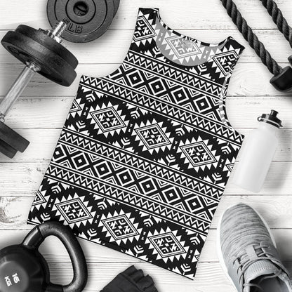 Aztec Black White Print Pattern Men Tank Top