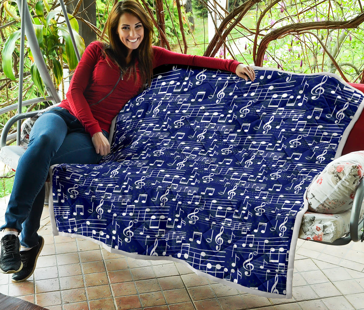 Music Note Blue Themed Print Quilt Bedspread