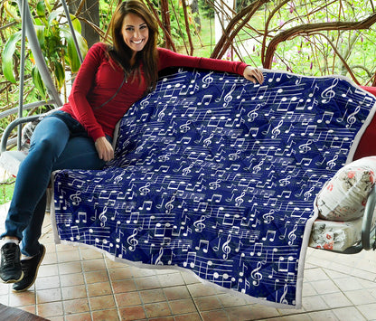 Music Note Blue Themed Print Quilt Bedspread