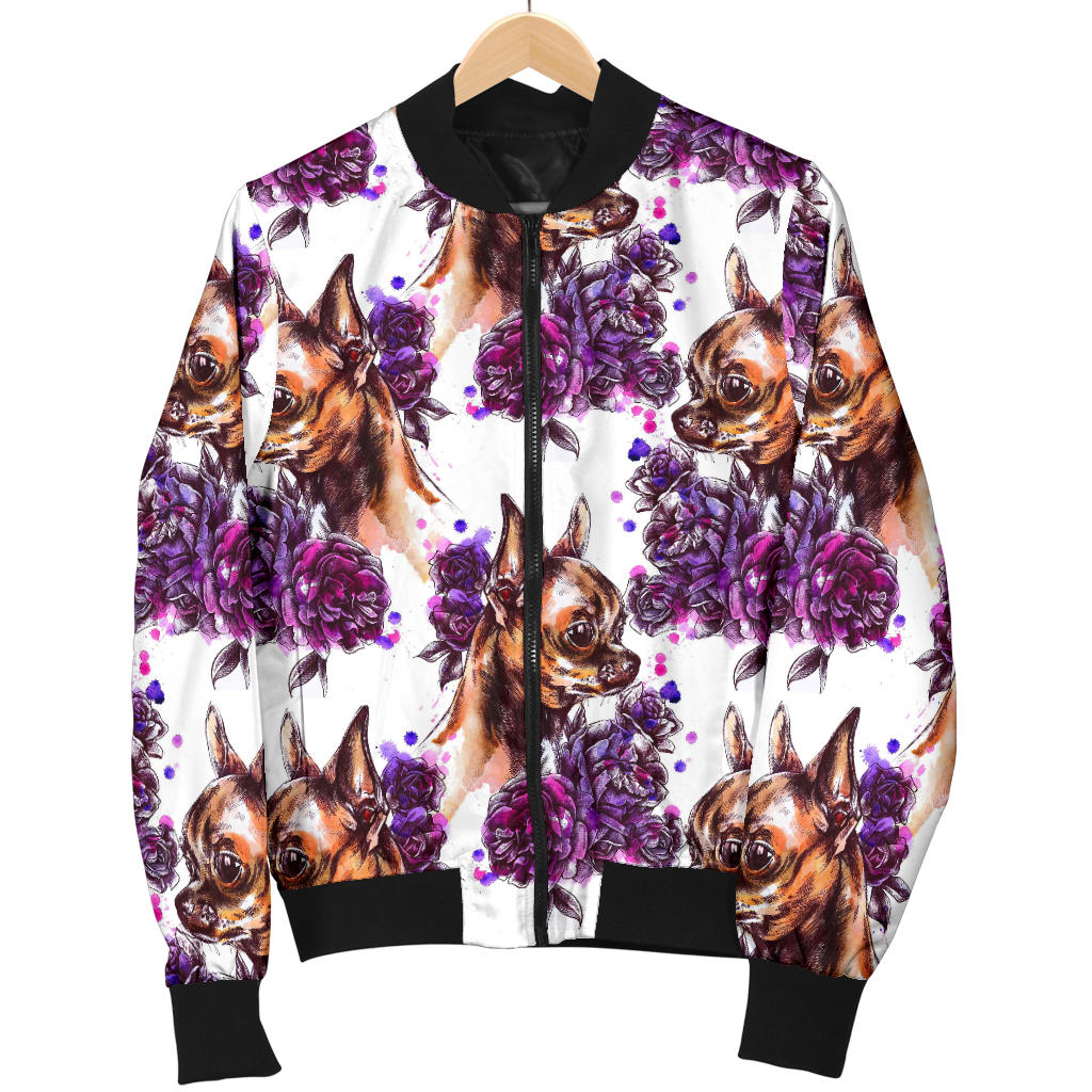 Chihuahua Purple Floral Men Bomber Jacket