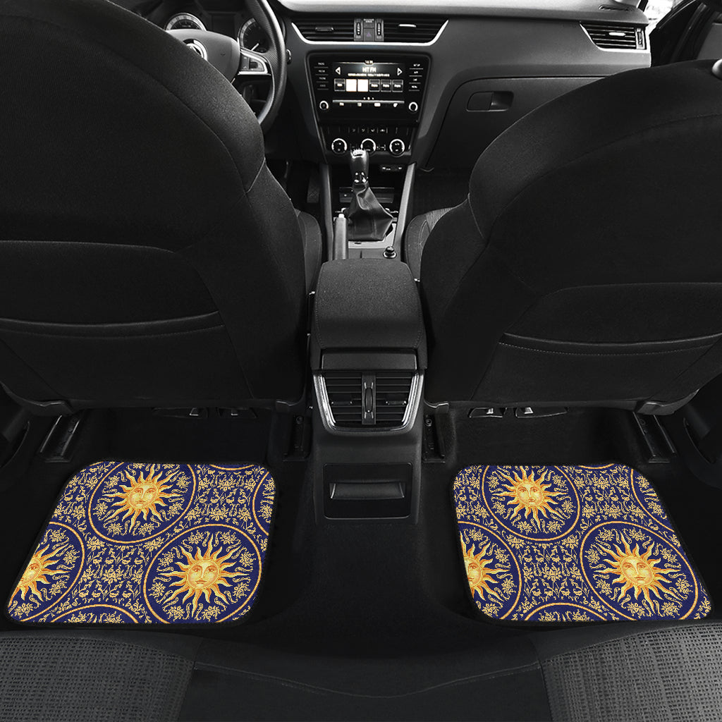 Celestial Gold Sun Face Car Floor Mats Front Back
