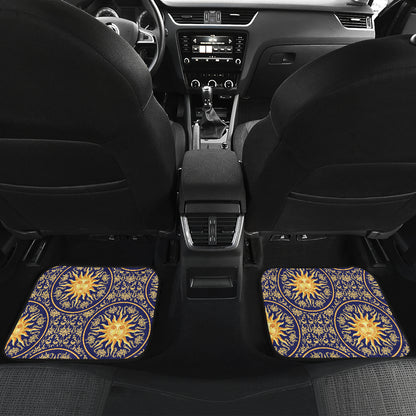 Celestial Gold Sun Face Car Floor Mats Front Back