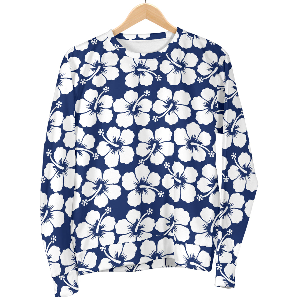 Hibiscus Blue Hawaiian Flower Pattern Men Long Sleeve Sweatshirt
