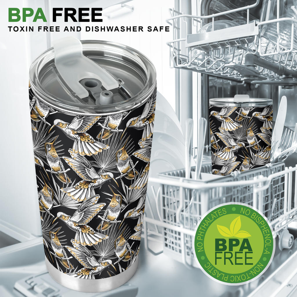 Hummingbird Gold Design Themed Print Tumbler