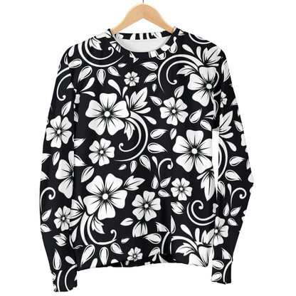 Floral Black White Themed Print Men Long Sleeve Sweatshirt