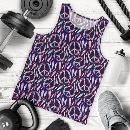 Peace Sign Feather Design Print Men Tank Top