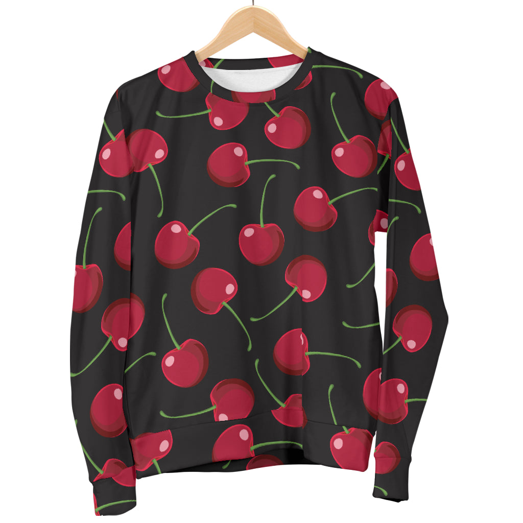 Cherry Black Background Men Long Sleeve Sweatshirt
