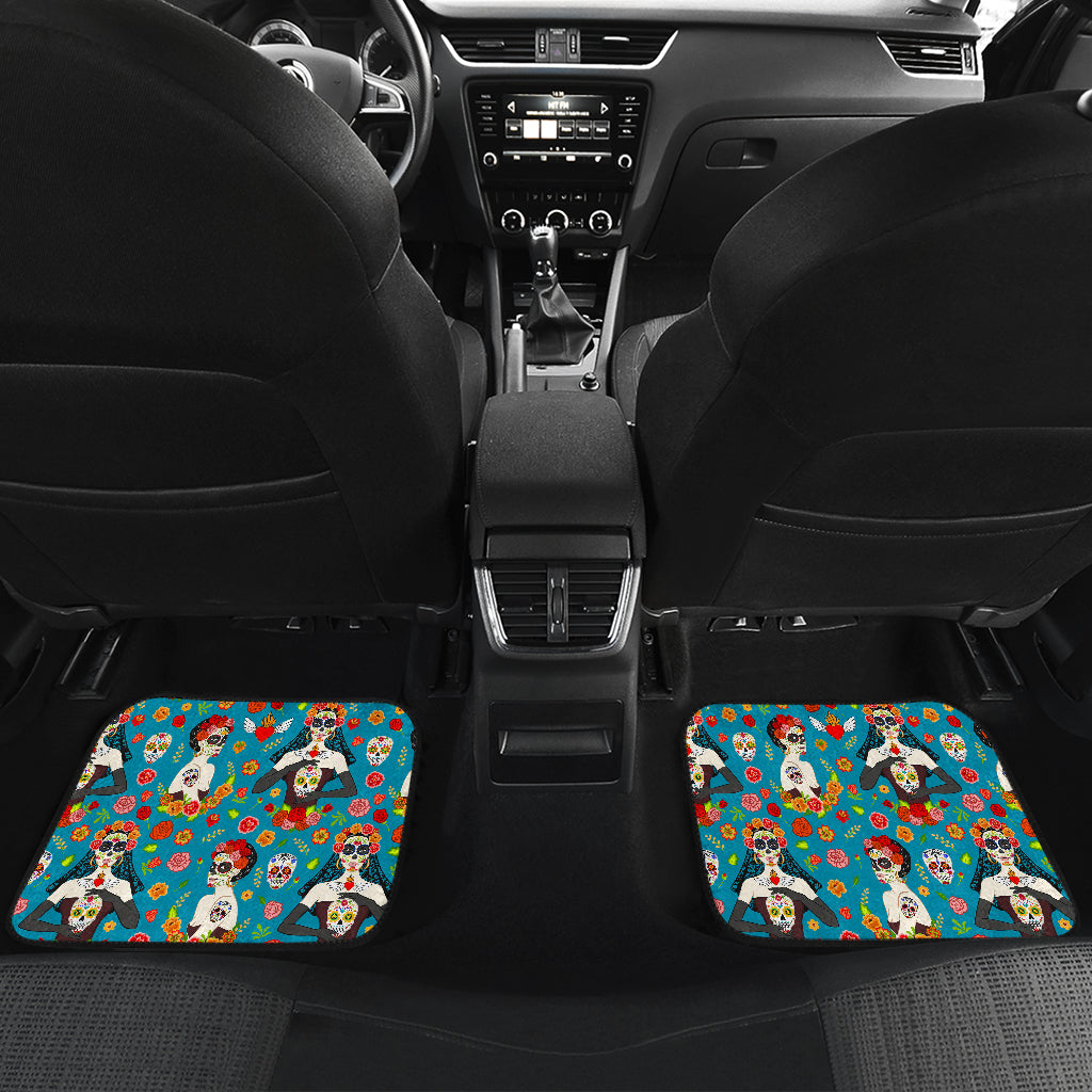 Day of the Dead Old School Girl Design Car Floor Mats Front Back