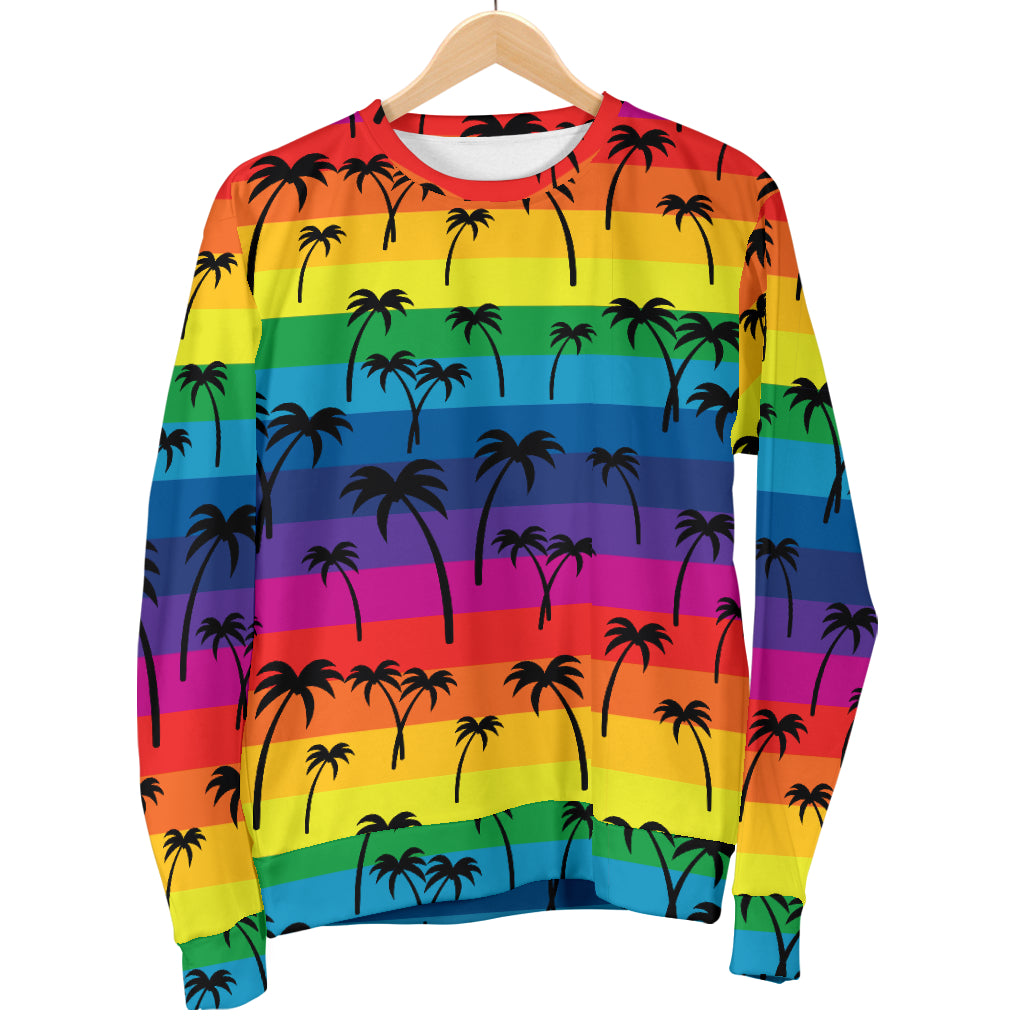 Palm Tree Rainbow Themed Print Men Long Sleeve Sweatshirt