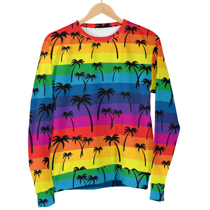 Palm Tree Rainbow Themed Print Men Long Sleeve Sweatshirt