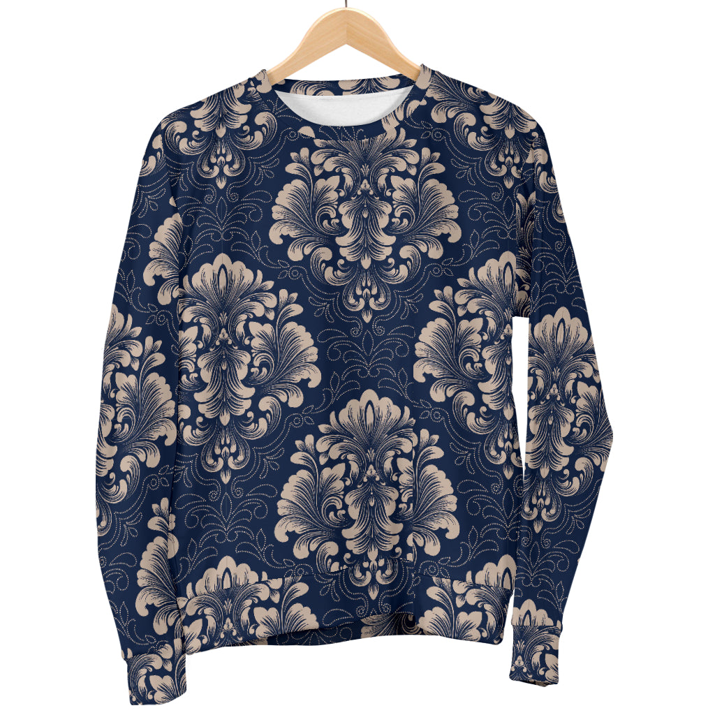 Damask Blue Luxury Print Pattern Women Long Sleeve Sweatshirt