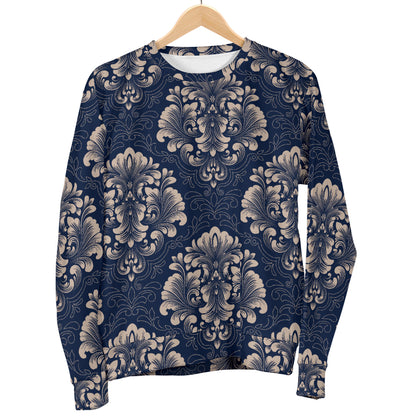 Damask Blue Luxury Print Pattern Women Long Sleeve Sweatshirt
