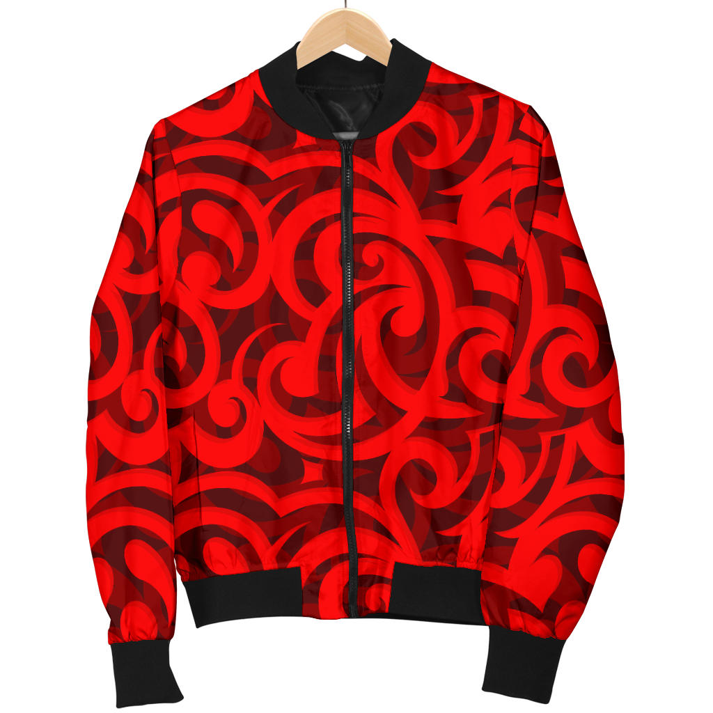 Maori Red Themed Design Print Men Bomber Jacket