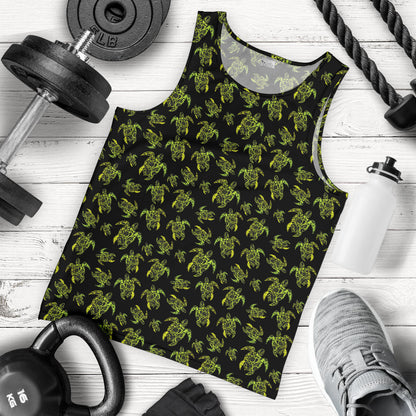 Green Tribal Turtle Polynesian Themed Men Tank Top