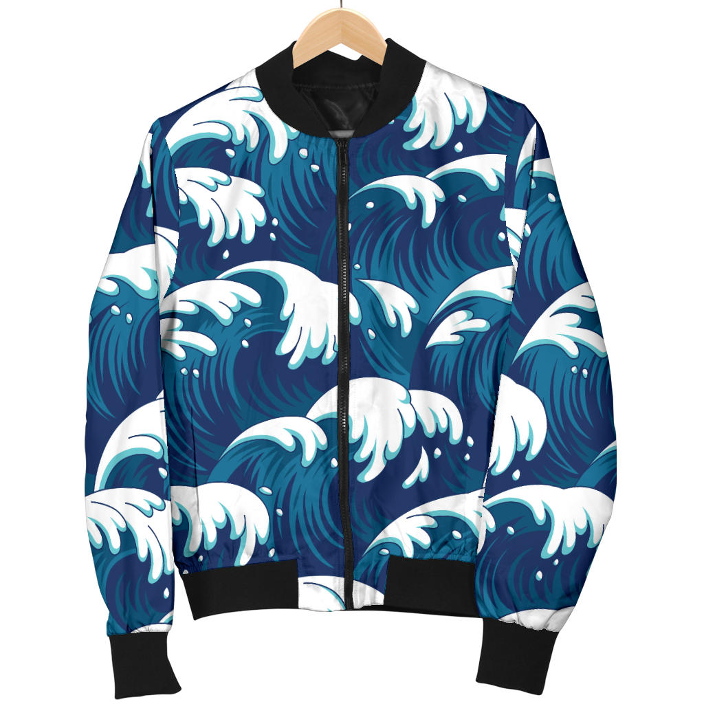 Ocean Wave Pattern Print Men Bomber Jacket