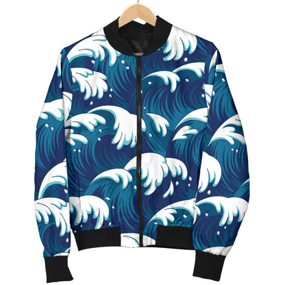 Ocean Wave Pattern Print Men Bomber Jacket