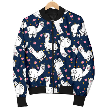 Alpaca Heart Star Design Themed Print Men Bomber Jacket