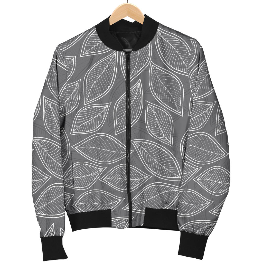 Elm Leave Grey Print Pattern Men Bomber Jacket