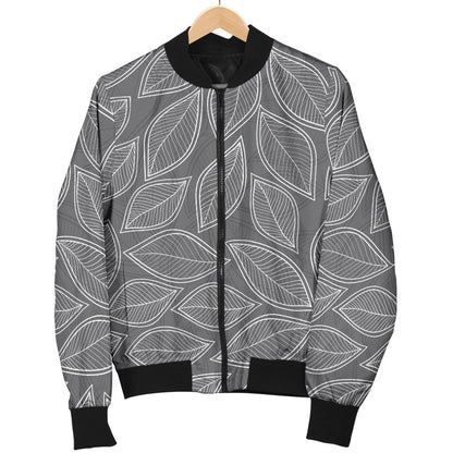Elm Leave Grey Print Pattern Men Bomber Jacket