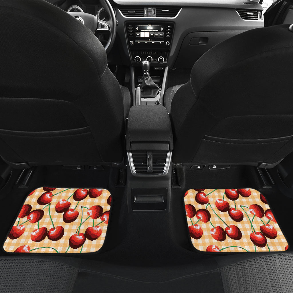 Cherry Orange Plaid Print Car Floor Mats Front Back
