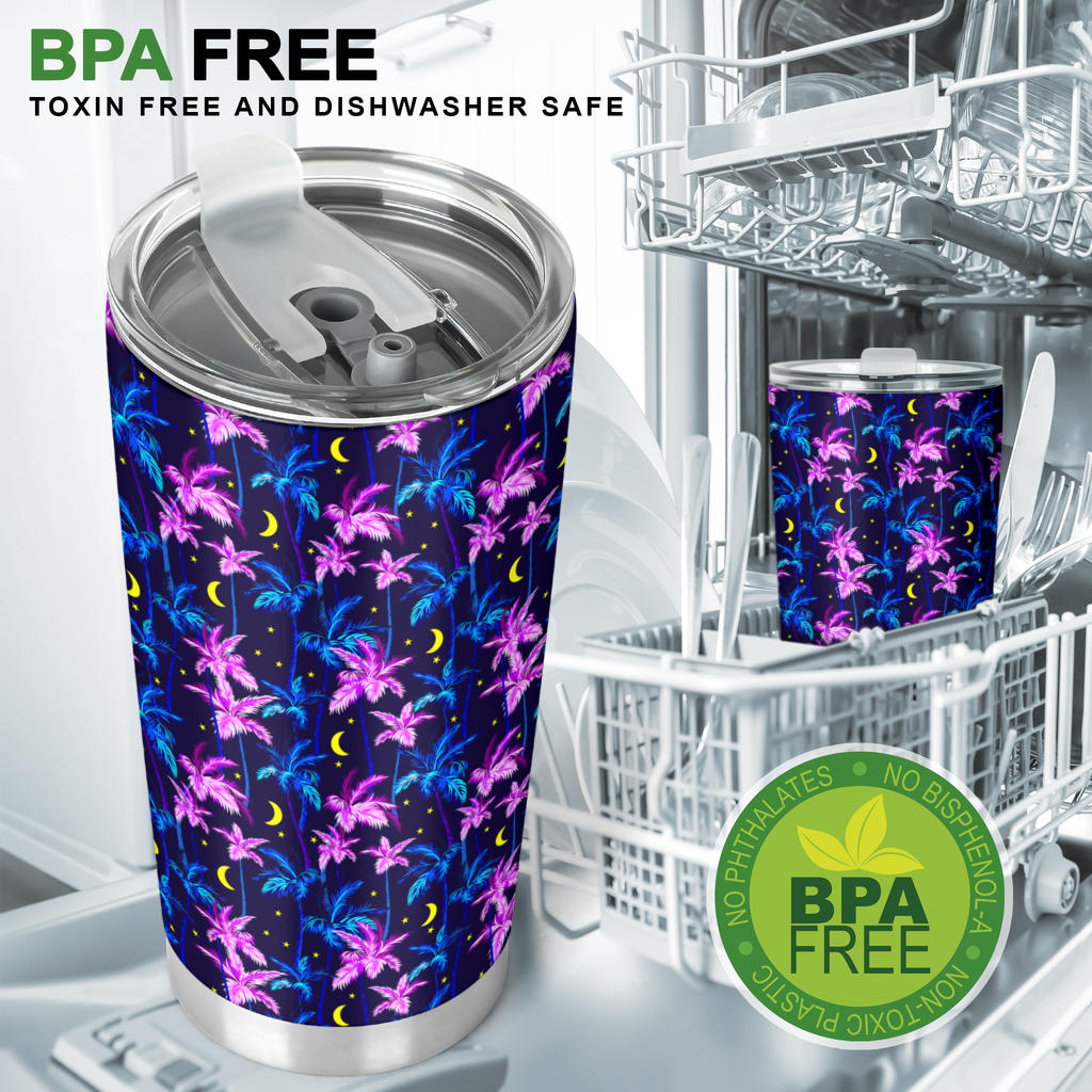 Palm Tree Night Scene Design Print Tumbler