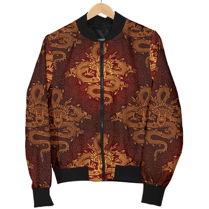 Chinese Dragons Gold Design Men Bomber Jacket
