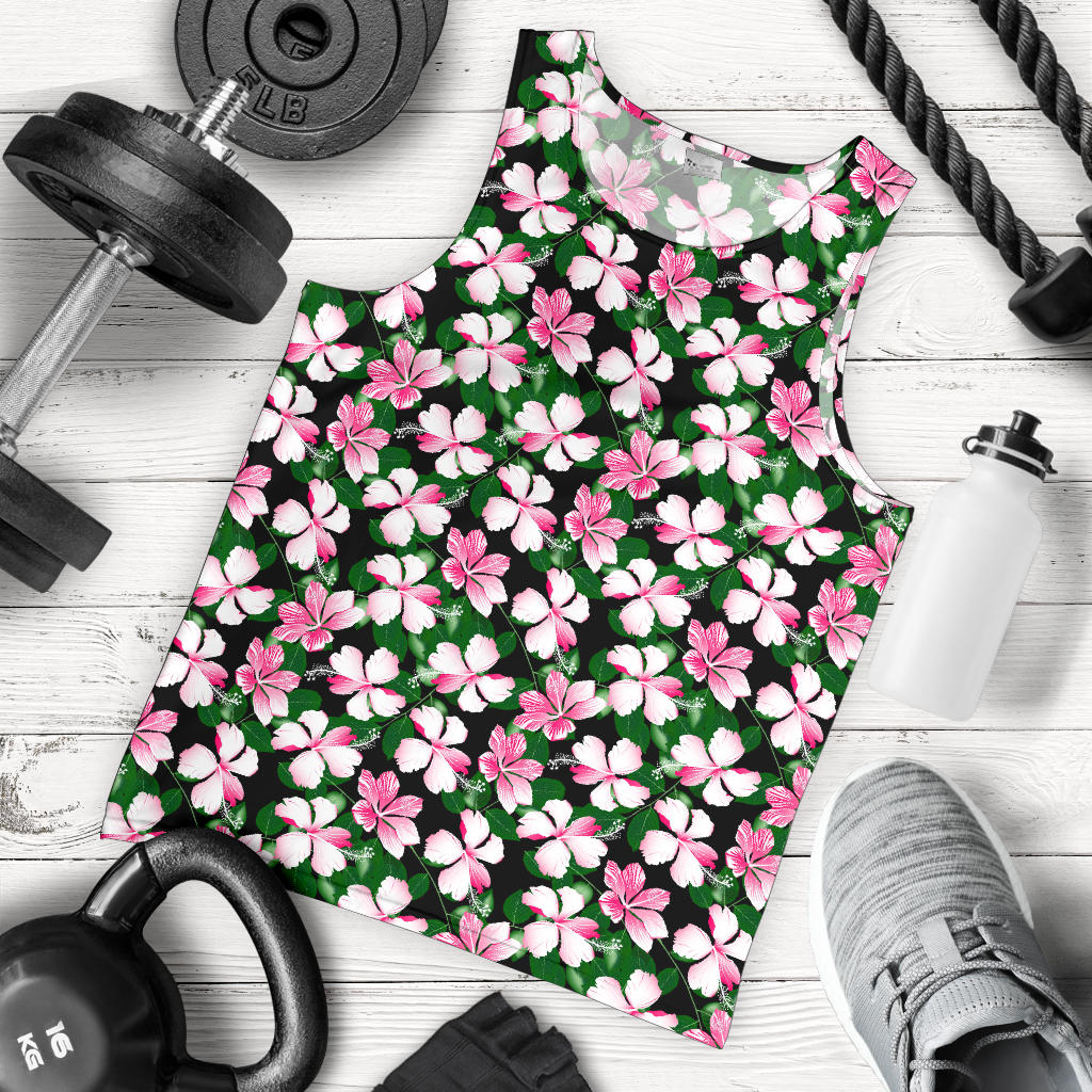 Hibiscus Pink Flower Hawaiian Print Men Tank Top