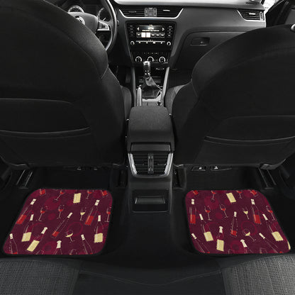 Wine Themed Pattern Print Car Floor Mats Front Back