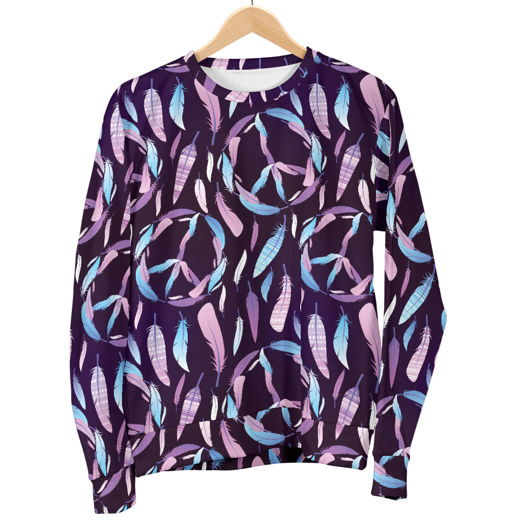 Peace Sign Feather Design Print Men Long Sleeve Sweatshirt