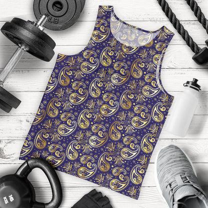 Paisley Blue Yellow Design Print Men Tank Top