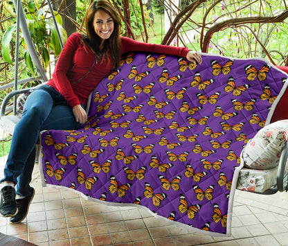 Monarch Butterfly Purple Print Pattern Quilt Bedspread