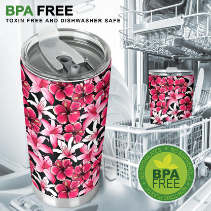 Flower Hawaiian Pink Red Hibiscus Print Tumbler