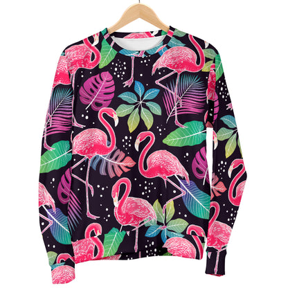Flamingo Tropical leaves Neon Print Men Long Sleeve Sweatshirt