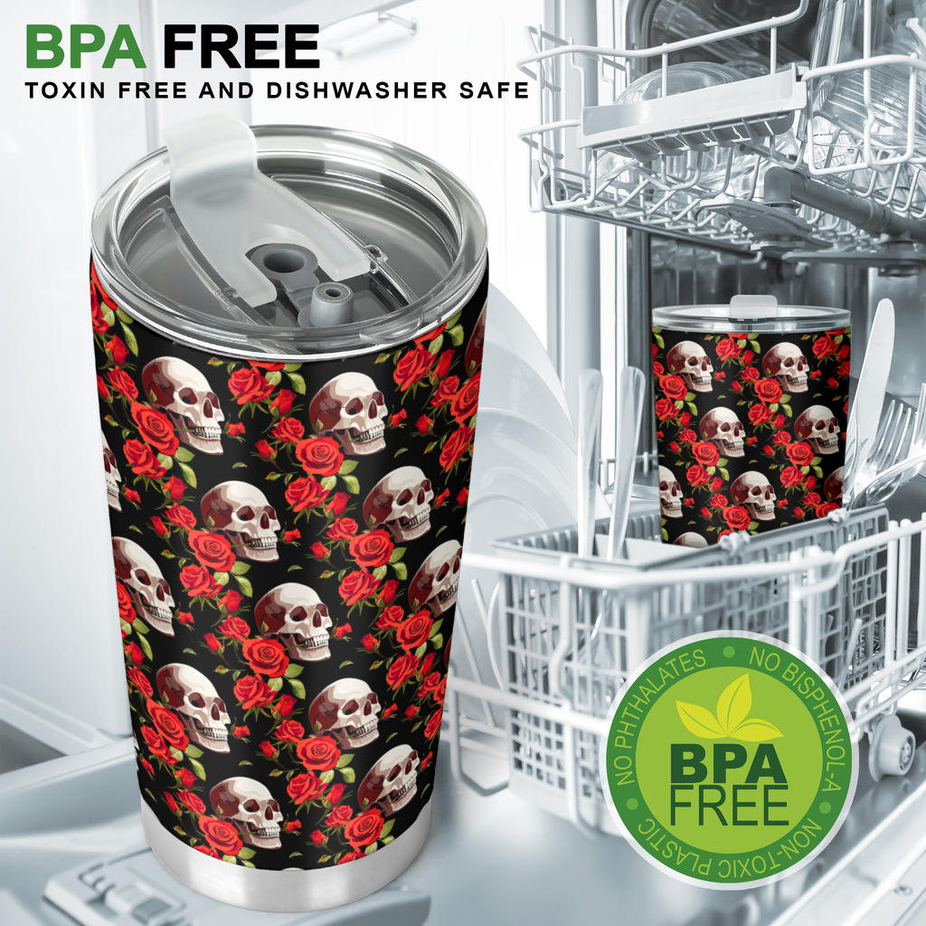 Red Rose Skull Design Print Tumbler