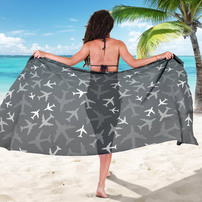 Airplane Pattern Print Design 02 Sarong Pareo Wrap