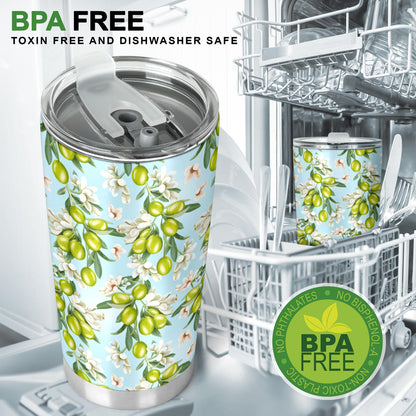 Elegant Olive Floral Print Tumbler