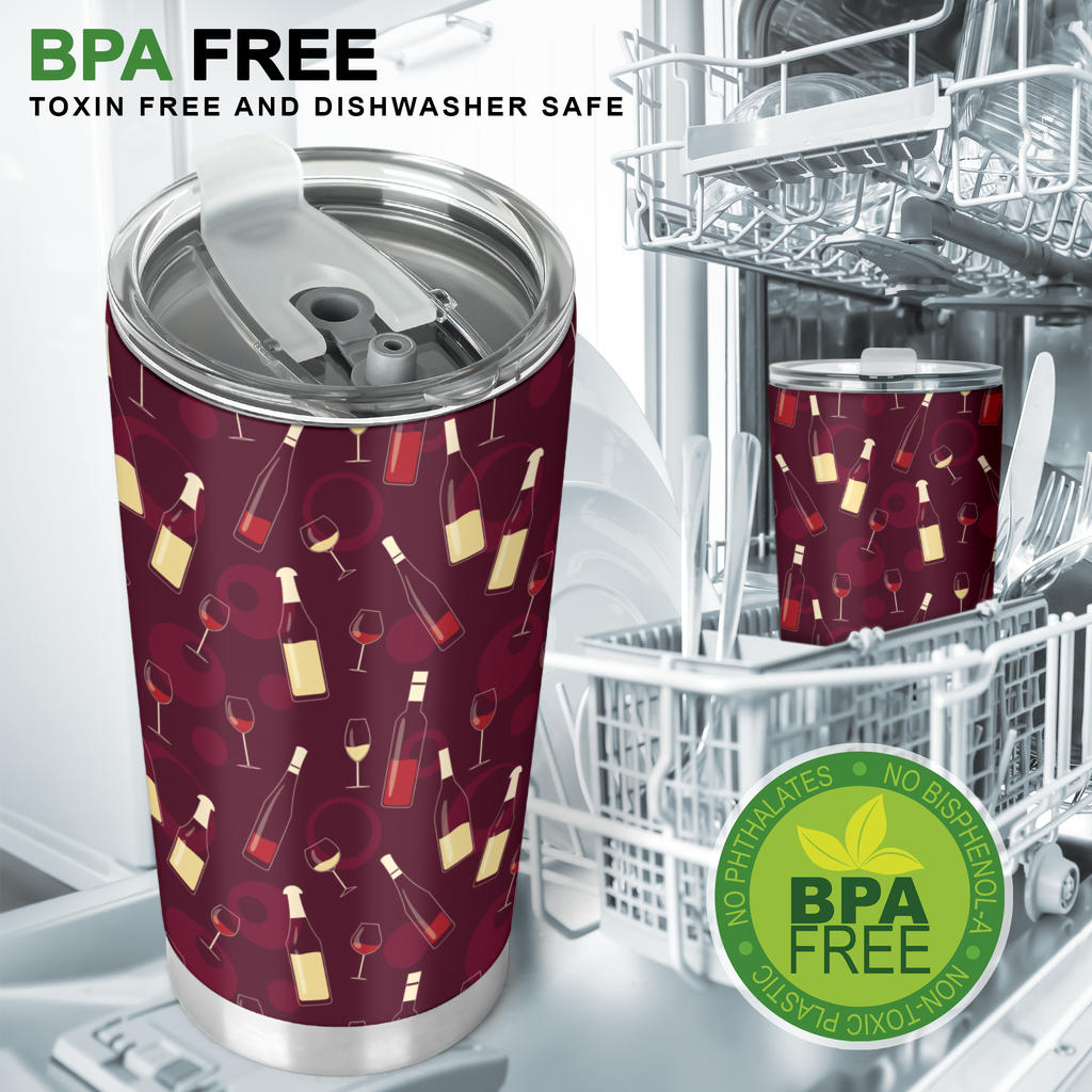 Wine Themed Pattern Print Tumbler