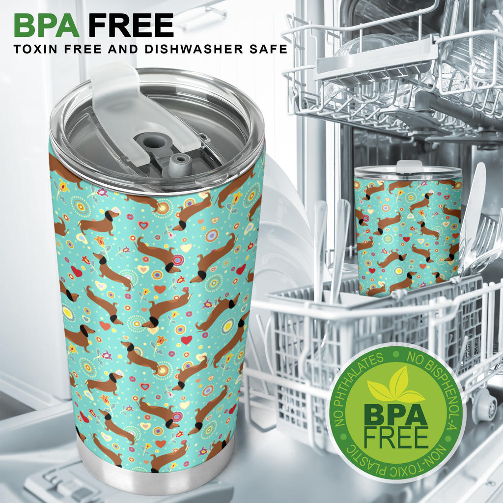 Dachshund with Floral Print Pattern Tumbler