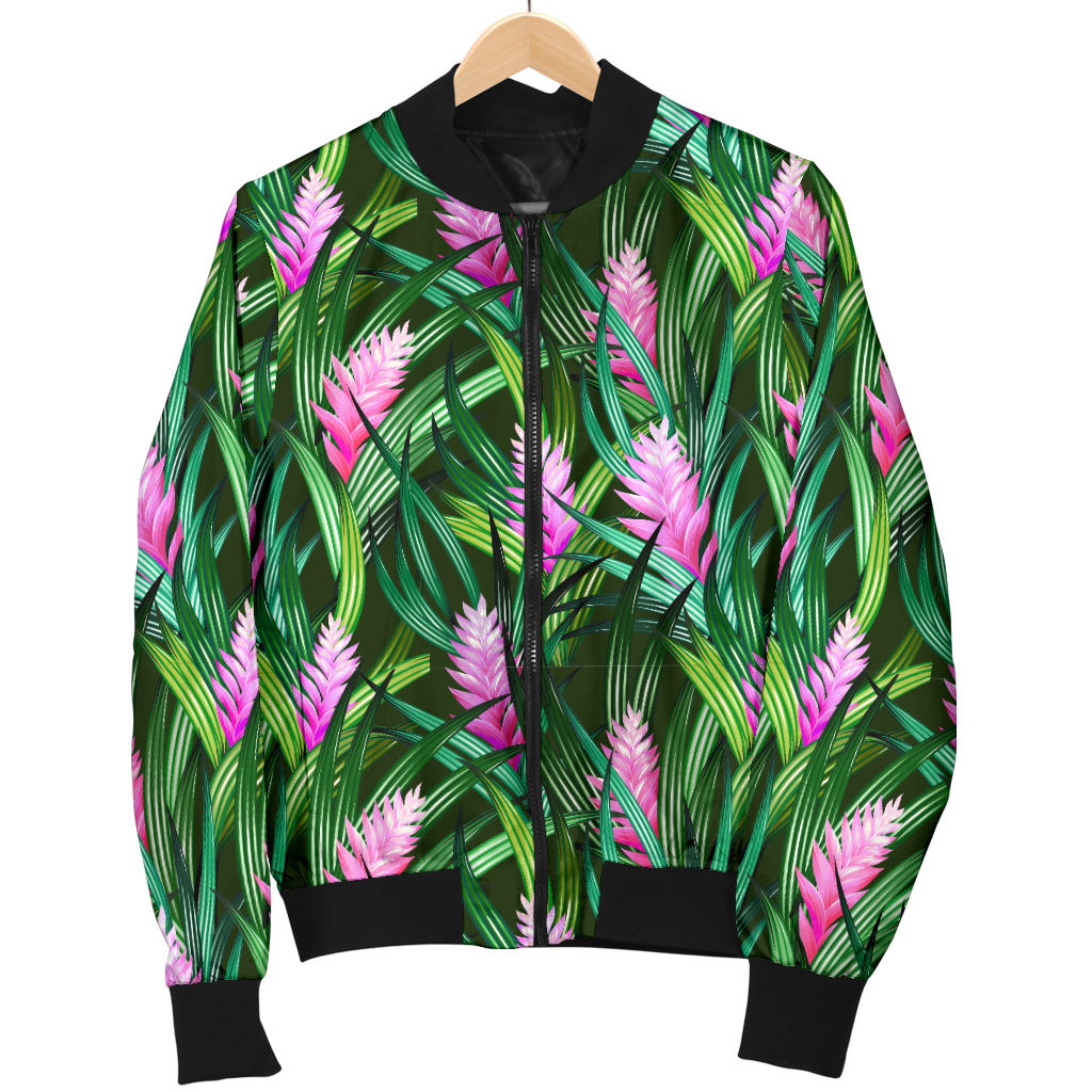 Tropical Folower Pink Heliconia Print Men Bomber Jacket