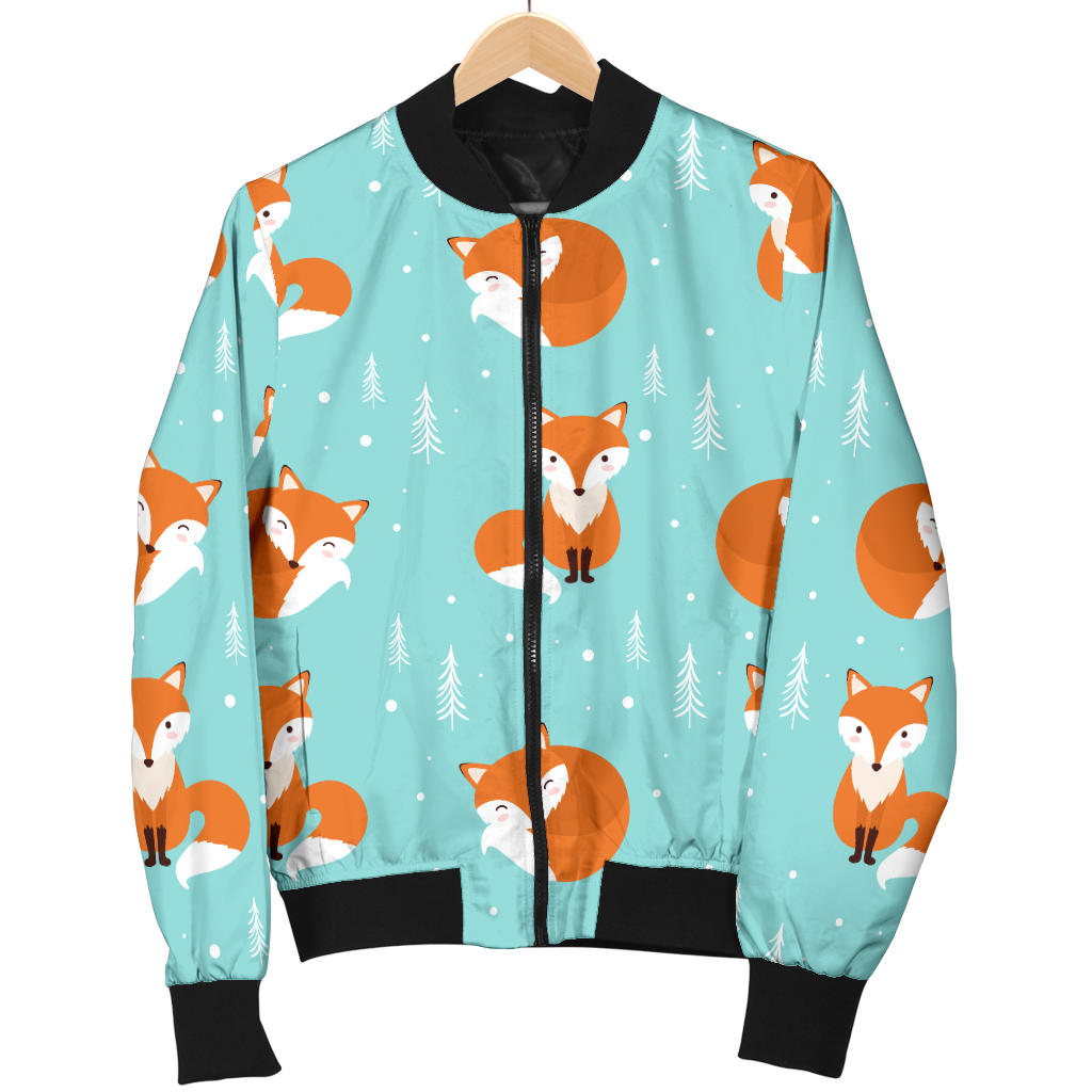 Fox Design Snow Print Pattern Men Bomber Jacket