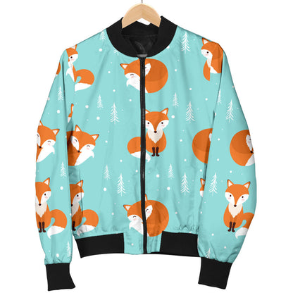 Fox Design Snow Print Pattern Men Bomber Jacket
