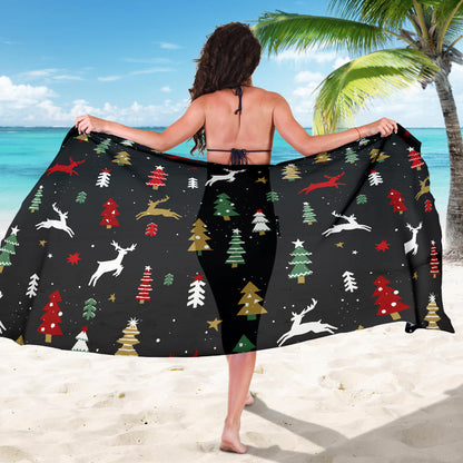 Christmas Tree Deer Style Pattern Print Design 03 Sarong Pareo Wrap