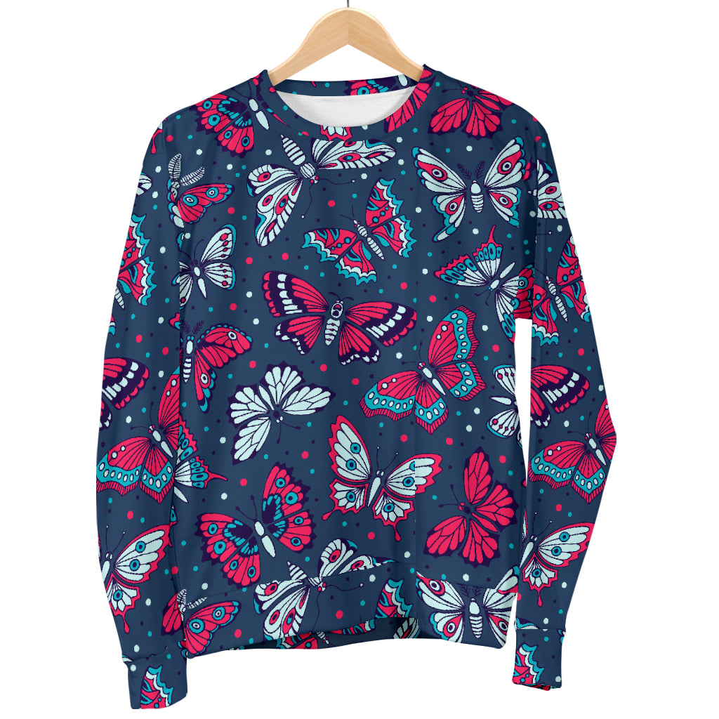 Butterfly Red Deep Blue Print Pattern Men Long Sleeve Sweatshirt