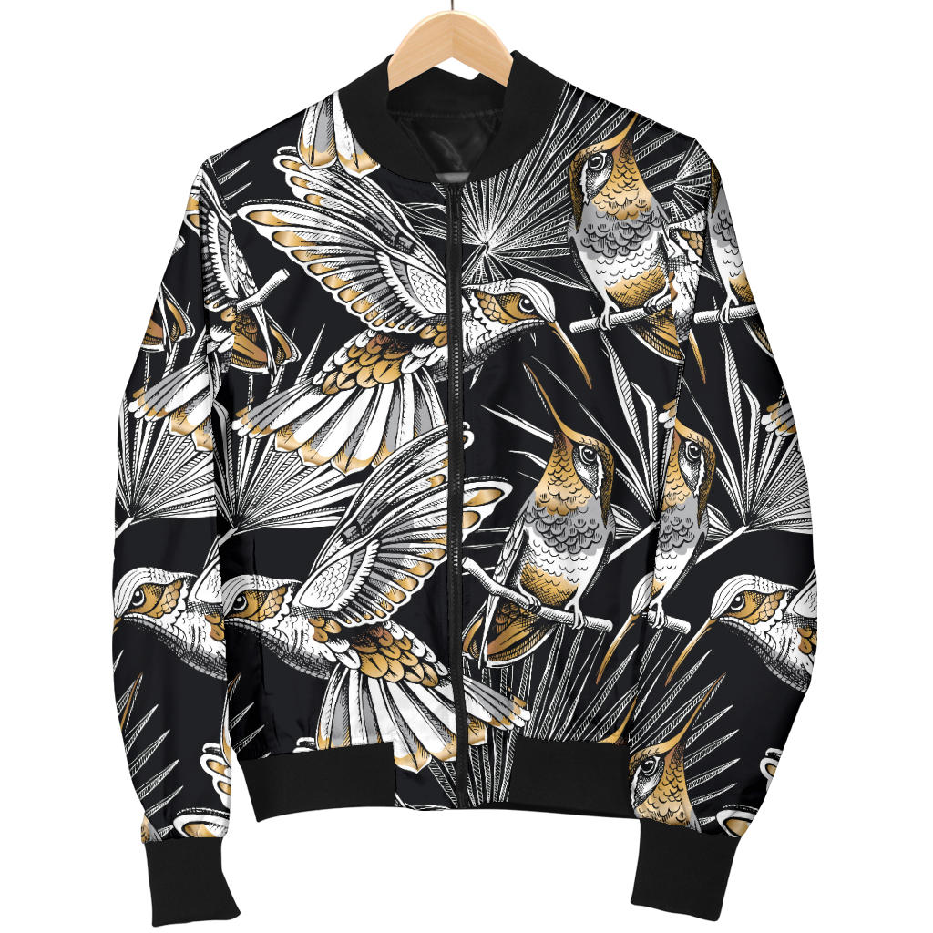 Hummingbird Gold Design Themed Print Men Bomber Jacket