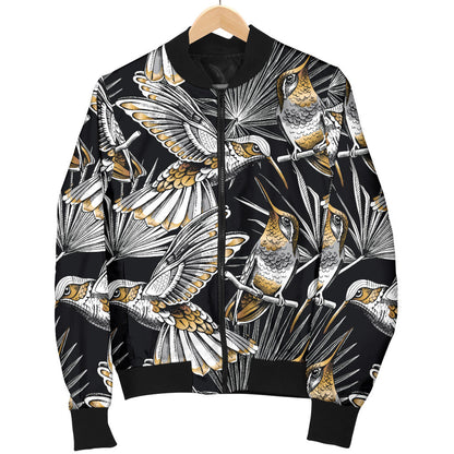 Hummingbird Gold Design Themed Print Men Bomber Jacket