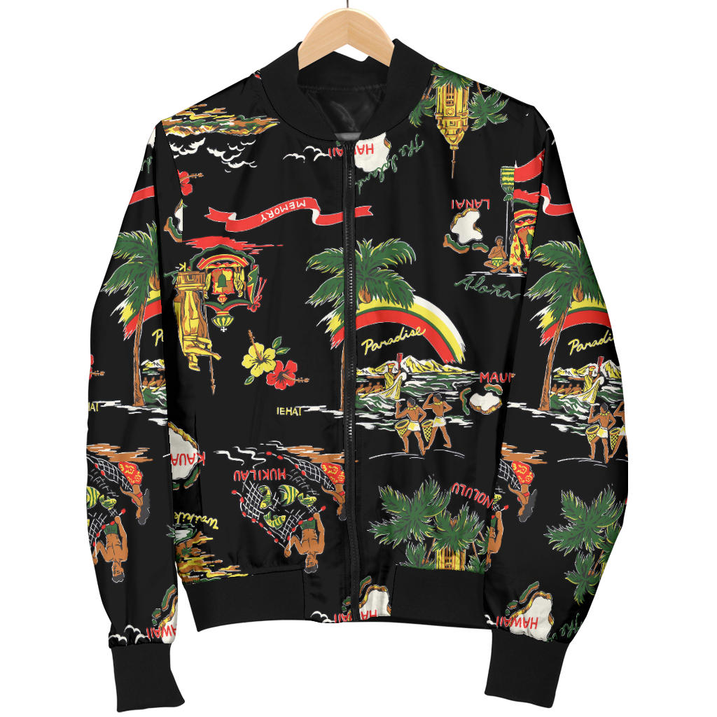 Hawaiian Island Themed Print Men Bomber Jacket