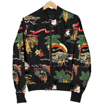 Hawaiian Island Themed Print Men Bomber Jacket